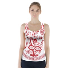 Red Vintage Floral Flowers Decorative Pattern Racer Back Sports Top by Simbadda