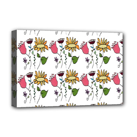 Handmade Pattern With Crazy Flowers Deluxe Canvas 18  X 12   by Simbadda