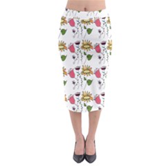 Handmade Pattern With Crazy Flowers Midi Pencil Skirt by Simbadda