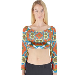 Digital Computer Graphic Geometric Kaleidoscope Long Sleeve Crop Top