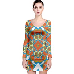 Digital Computer Graphic Geometric Kaleidoscope Long Sleeve Bodycon Dress