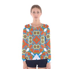 Digital Computer Graphic Geometric Kaleidoscope Women s Long Sleeve Tee