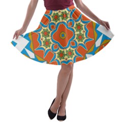 Digital Computer Graphic Geometric Kaleidoscope A-line Skater Skirt