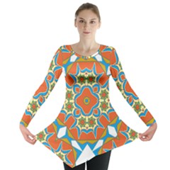 Digital Computer Graphic Geometric Kaleidoscope Long Sleeve Tunic 