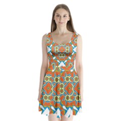 Digital Computer Graphic Geometric Kaleidoscope Split Back Mini Dress 