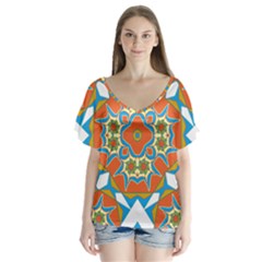 Digital Computer Graphic Geometric Kaleidoscope Flutter Sleeve Top