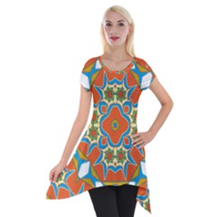 Digital Computer Graphic Geometric Kaleidoscope Short Sleeve Side Drop Tunic