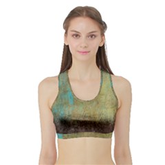 Aqua Textured Abstract Sports Bra With Border by digitaldivadesigns