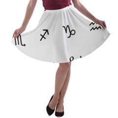 Set Of Black Web Dings On White Background Abstract Symbols A-line Skater Skirt by Amaryn4rt