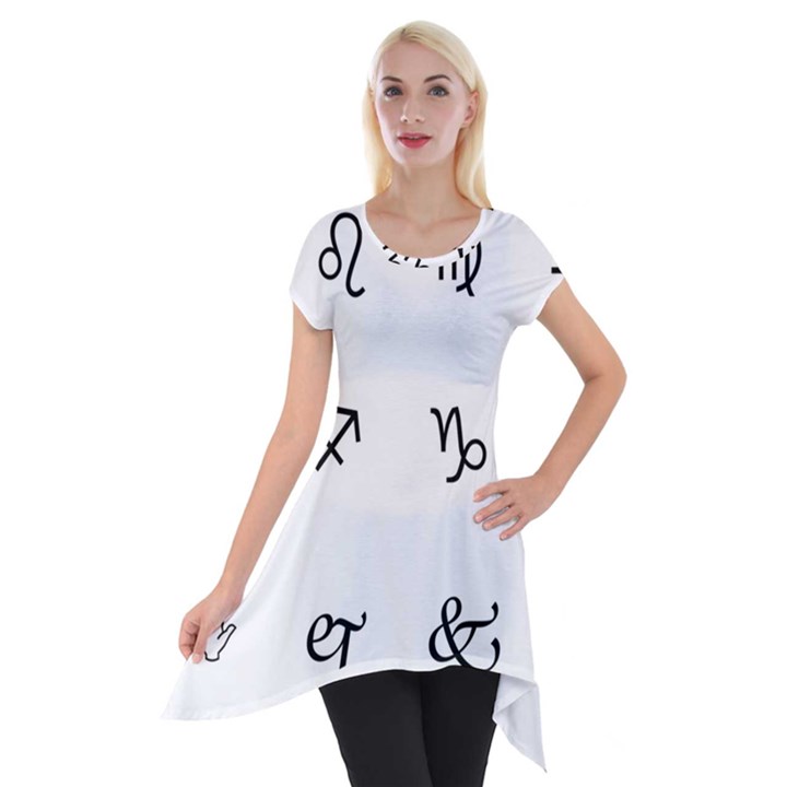 Set Of Black Web Dings On White Background Abstract Symbols Short Sleeve Side Drop Tunic