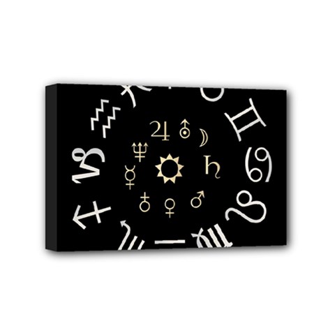 Astrology Chart With Signs And Symbols From The Zodiac Gold Colors Mini Canvas 6  X 4  by Amaryn4rt