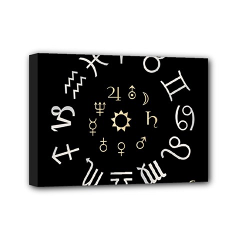 Astrology Chart With Signs And Symbols From The Zodiac Gold Colors Mini Canvas 7  X 5  by Amaryn4rt