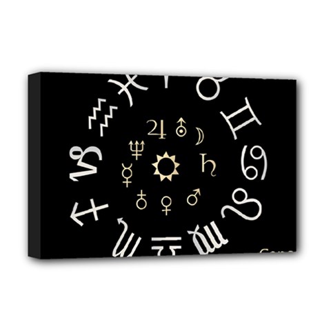 Astrology Chart With Signs And Symbols From The Zodiac Gold Colors Deluxe Canvas 18  X 12   by Amaryn4rt