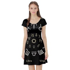 Astrology Chart With Signs And Symbols From The Zodiac Gold Colors Short Sleeve Skater Dress by Amaryn4rt