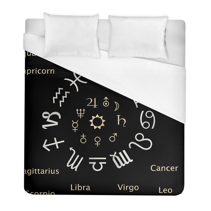 Astrology Chart With Signs And Symbols From The Zodiac Gold Colors Duvet Cover (Full/ Double Size)