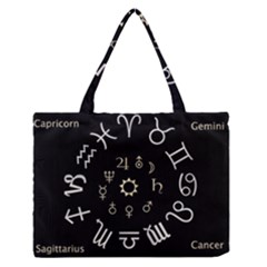 Astrology Chart With Signs And Symbols From The Zodiac Gold Colors Medium Zipper Tote Bag by Amaryn4rt