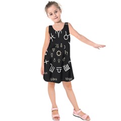 Astrology Chart With Signs And Symbols From The Zodiac Gold Colors Kids  Sleeveless Dress