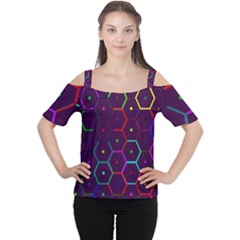 Color Bee Hive Pattern Women s Cutout Shoulder Tee