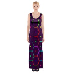 Color Bee Hive Pattern Maxi Thigh Split Dress