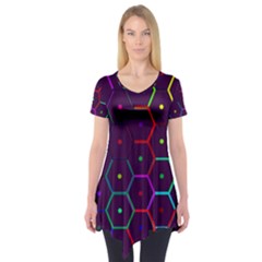 Color Bee Hive Pattern Short Sleeve Tunic 