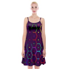 Color Bee Hive Pattern Spaghetti Strap Velvet Dress