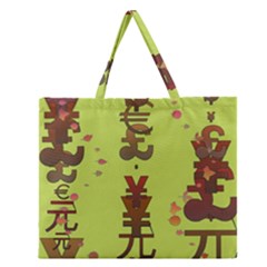 Set Of Monetary Symbols Zipper Large Tote Bag by Amaryn4rt