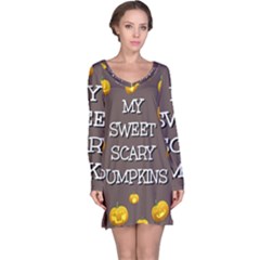 Scary Sweet Funny Cute Pumpkins Hallowen Ecard Long Sleeve Nightdress