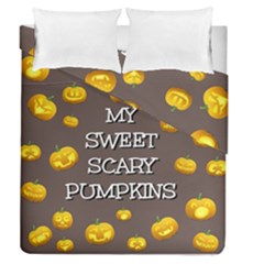 Scary Sweet Funny Cute Pumpkins Hallowen Ecard Duvet Cover Double Side (queen Size) by Amaryn4rt