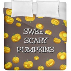 Scary Sweet Funny Cute Pumpkins Hallowen Ecard Duvet Cover Double Side (king Size) by Amaryn4rt