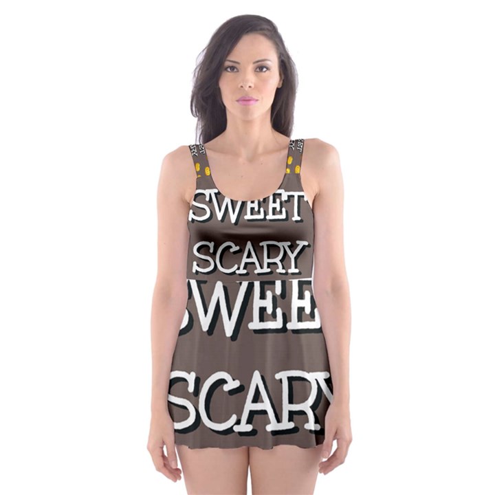 Scary Sweet Funny Cute Pumpkins Hallowen Ecard Skater Dress Swimsuit