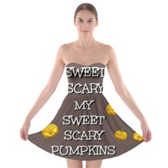 Scary Sweet Funny Cute Pumpkins Hallowen Ecard Strapless Bra Top Dress by Amaryn4rt