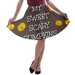 Scary Sweet Funny Cute Pumpkins Hallowen Ecard A-line Skater Skirt by Amaryn4rt