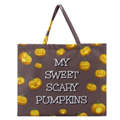 Scary Sweet Funny Cute Pumpkins Hallowen Ecard Zipper Large Tote Bag by Amaryn4rt