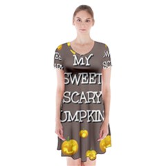 Scary Sweet Funny Cute Pumpkins Hallowen Ecard Short Sleeve V-neck Flare Dress