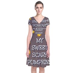 Scary Sweet Funny Cute Pumpkins Hallowen Ecard Short Sleeve Front Wrap Dress