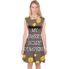 Scary Sweet Funny Cute Pumpkins Hallowen Ecard Capsleeve Midi Dress