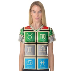 Set Of The Twelve Signs Of The Zodiac Astrology Birth Symbols Women s V-neck Sport Mesh Tee