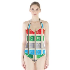 Set Of The Twelve Signs Of The Zodiac Astrology Birth Symbols Halter Swimsuit