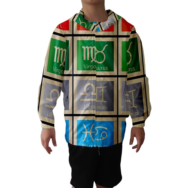 Set Of The Twelve Signs Of The Zodiac Astrology Birth Symbols Hooded Wind Breaker (Kids)