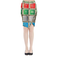 Set Of The Twelve Signs Of The Zodiac Astrology Birth Symbols Midi Wrap Pencil Skirt