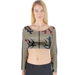 Xia Script On Gray Background Long Sleeve Crop Top by Amaryn4rt