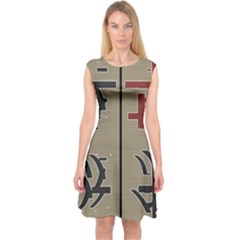 Xia Script On Gray Background Capsleeve Midi Dress