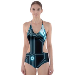 A Completely Seamless Background Design Circuitry Cut-out One Piece Swimsuit