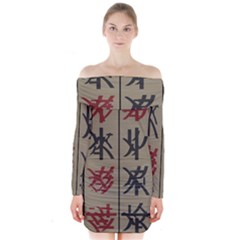 Ancient Chinese Secrets Characters Long Sleeve Off Shoulder Dress by Amaryn4rt