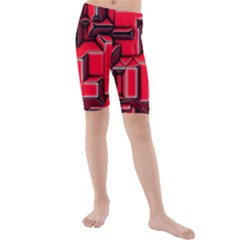 Background With Red Texture Blocks Kids  Mid Length Swim Shorts