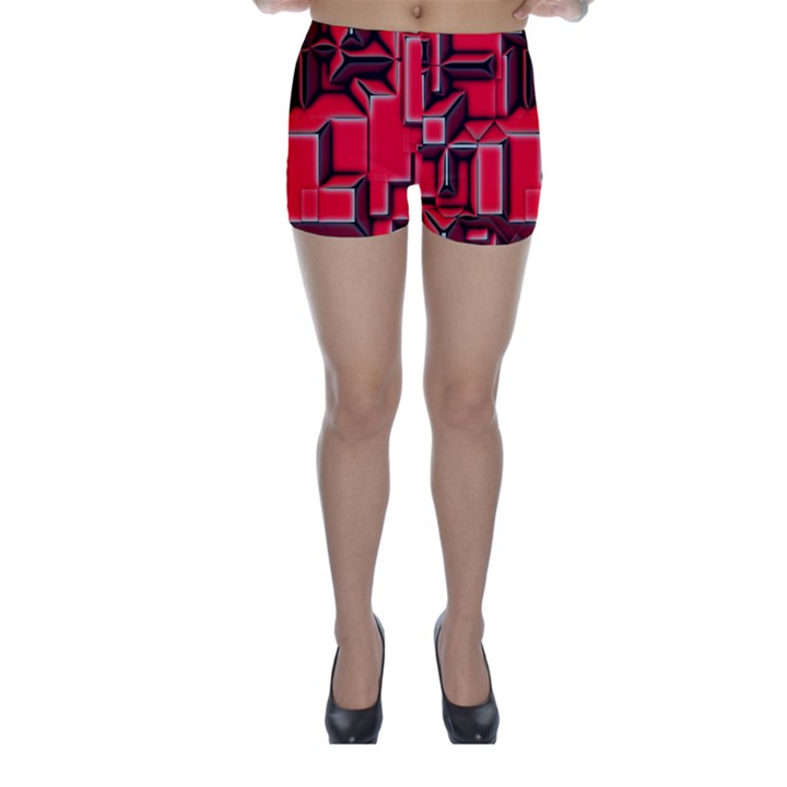 Background With Red Texture Blocks Skinny Shorts