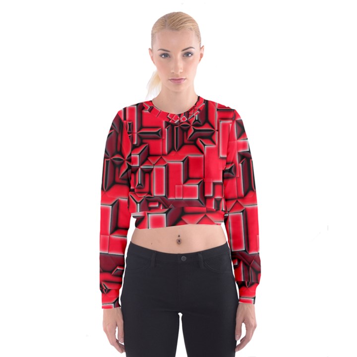 Background With Red Texture Blocks Women s Cropped Sweatshirt