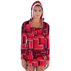 Background With Red Texture Blocks Women s Long Sleeve Hooded T-shirt