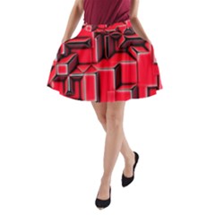 Background With Red Texture Blocks A-line Pocket Skirt