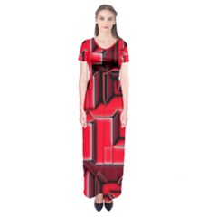 Background With Red Texture Blocks Short Sleeve Maxi Dress